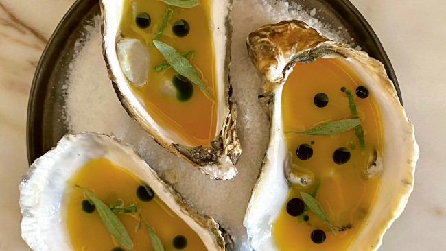 Passionfruit oysters at Cavalarica. Picture: Alex Lalak
