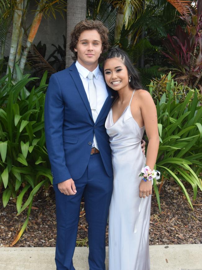 Marley Boileau and Emily Buenamente at the Whitsunday Christian College school formal. Picture: Laura Thomas