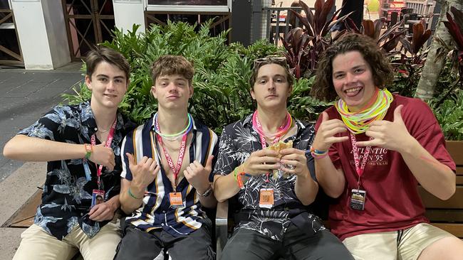 Hudson Johnson (17), Bailey Jobson (18), James Fraser (18) &amp; Fraser Young (18) making the most of their Schoolies 2022 celebrations