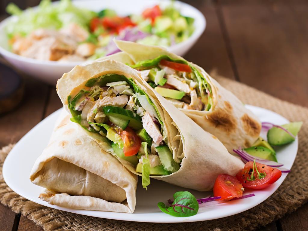 A chicken wrap might be billed as 'healthy' but it can pack a heavy carb hit. Picture: iStock