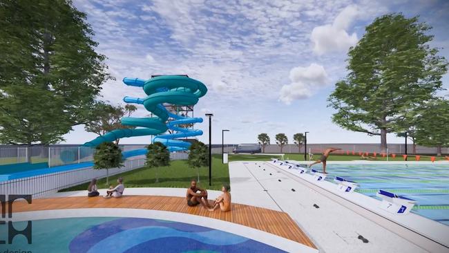 The new Payneham swimming pool will include a 14m tower with two water slides and 10 lane 50m pool. Picture: Supplied