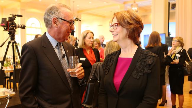 David Gonski with former prime minister Julia Gillard. Picture: John Feder