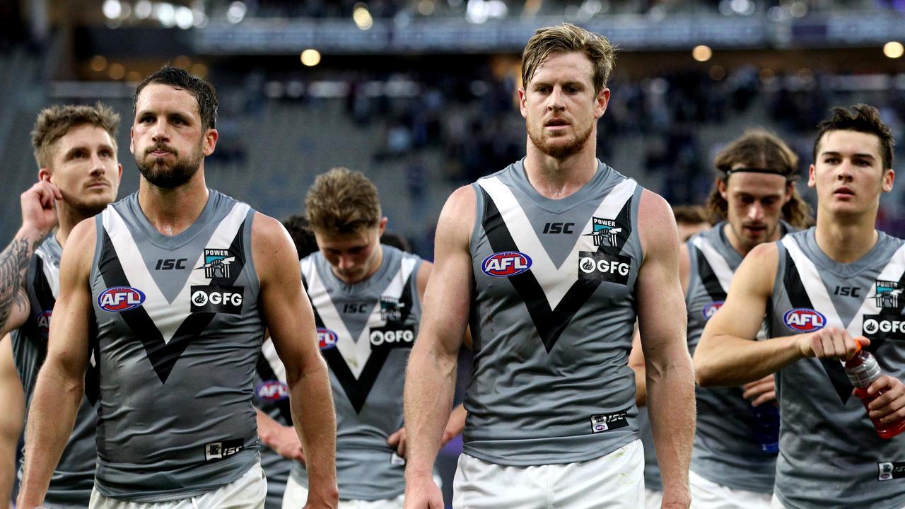 Port Adelaide could only stick with Fremantle for three quarters. Photo: AAP Image/Richard Wainwright
