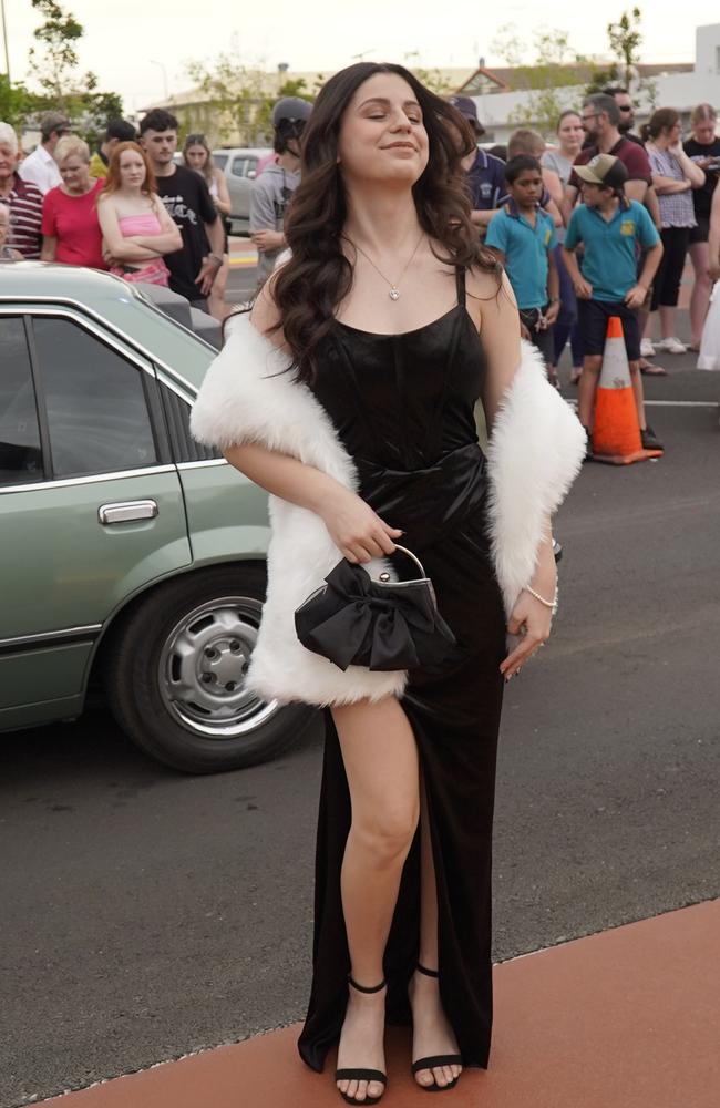 Paris Dabirashrafi arriving at the 2023 Kingaroy State High School formal.
