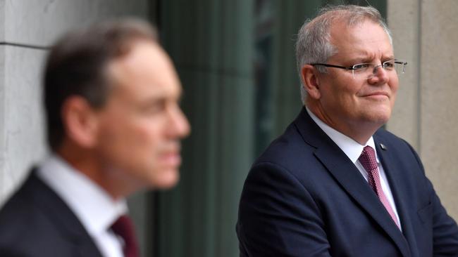 Scott Morrison had the support of then-health minister Greg Hunt to take responsibility for his portfolio in the event he was struck down with Covid-19. Picture: AAP / Mick Tsikas