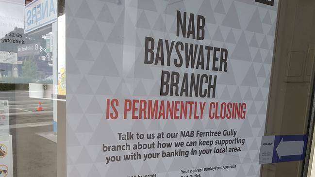 Signage at NAB's Bayswater branch, which is permanently closing on November 11, 2020. Picture: Kiel Egging.