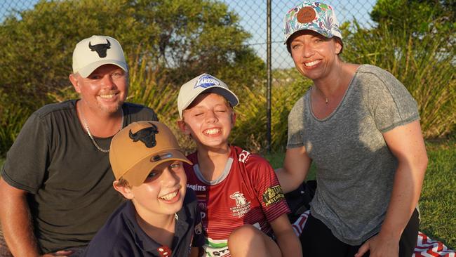 Stu, Austin, 11, Max, 9, and Jacki Weatherstone at the Sunshine Coast Stadium in Bokarina on Sunday, February 12, 2023. Picture: Katrina Lezaic