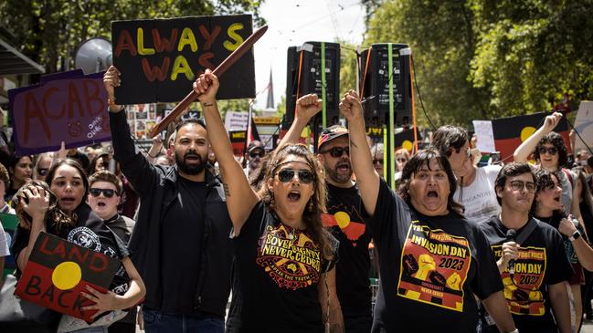 Senator Lidia Thorpe (centre) takes part in an Invasion Day rally last year. Picture: Darrian Traynor/Getty Images