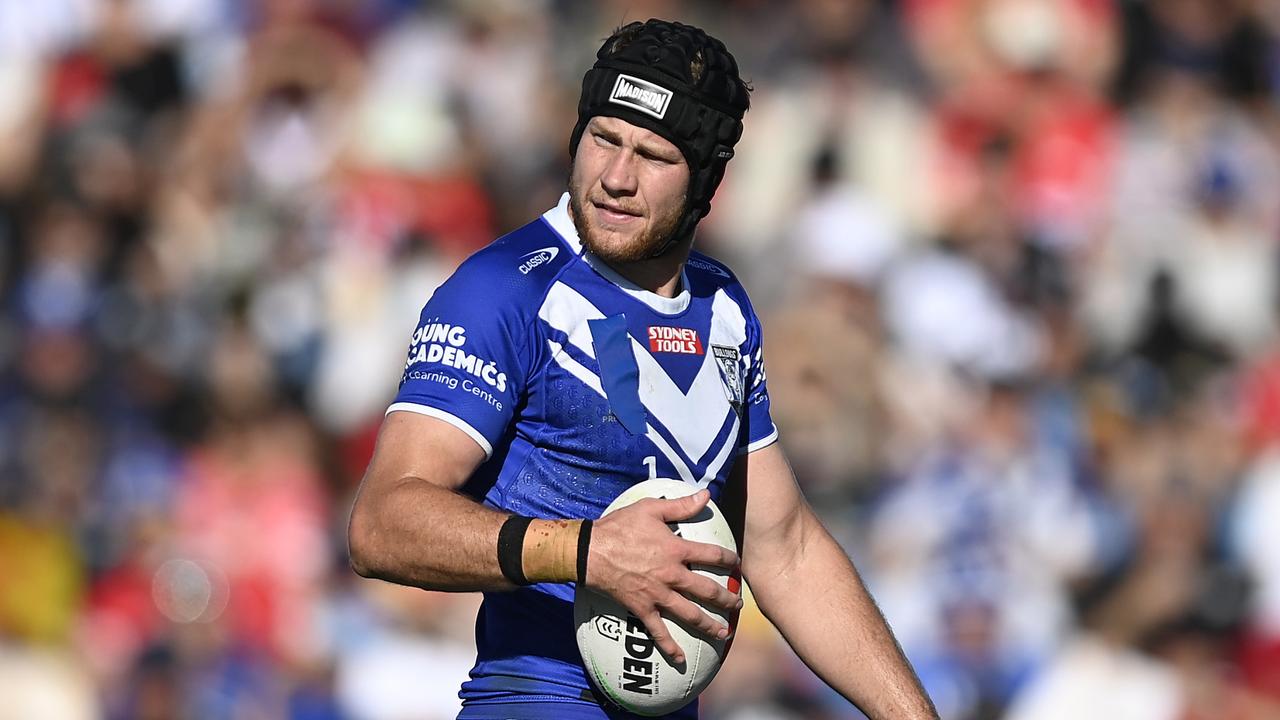 BUNDABERG, AUSTRALIA - JULY 30: Matt Burton of the Bulldogs looks on during the round 22 NRL match between Canterbury Bulldogs and Dolphins at Salter Oval on July 30, 2023 in Bundaberg, Australia. (Photo by Ian Hitchcock/Getty Images)