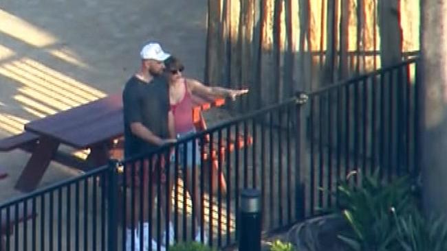 Taylor Swift and her boyfriend Travis Kelce pictured enjoying a Sydney Zoo together after Travis flow into Sydney this morning. Picture: 9 News