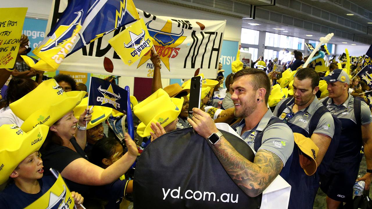 Kyle Feldt and the North Queensland Cowboys say goodbye to their fans at the airport as they head to Sydney for the 2017 grand final. Pics Adam Head