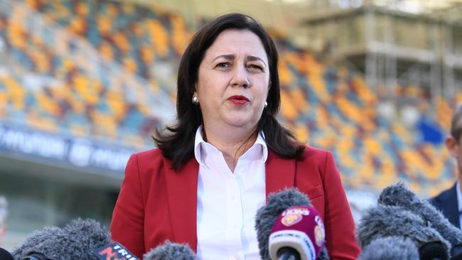 Queensland Premier Annastacia Palaszczuk speaks during the announcement that the 2020 AFL Grand Final game will be played at the Gabba. Picture: NCA NewWire / Dan Peled