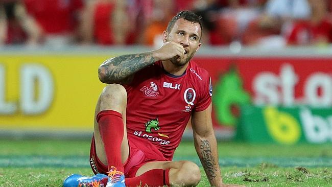 Quade Cooper of the Reds shows his disappointment after losing the Super Rugby match between the Queensland Reds and the Brumbies. Pic Darren England.