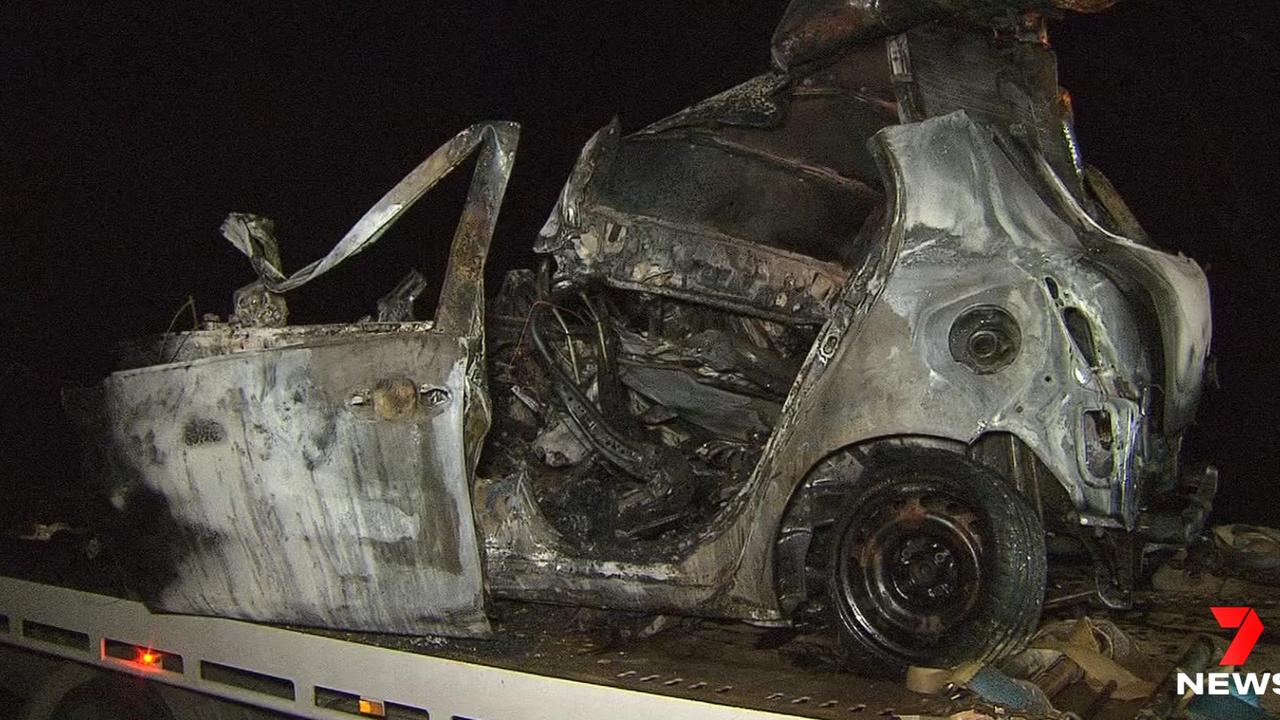 The car was completely destroyed by flames. Picture: 7 News Adelaide