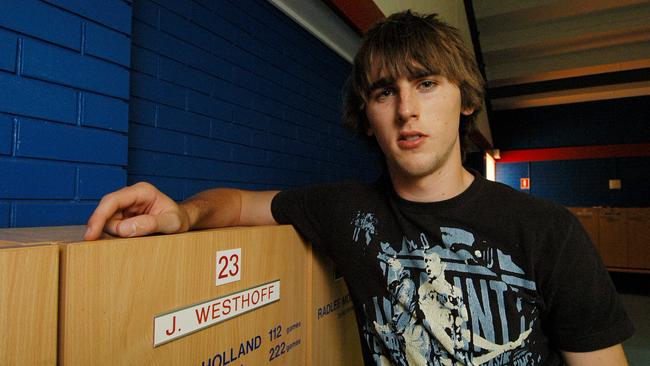 Justin Westhoff is third on Port Adelaide’s all-time AFL games list after being drafted with pick No. 71 in 2006. Picture: Nicholas Wrankmore.