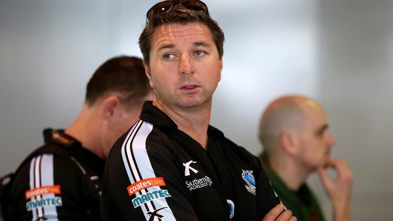 Cronulla Sharks assistant coach Steve Price arriving back at Sydney airport following their crushing loss to Melbourne Storm. Picture: Jonathan Ng