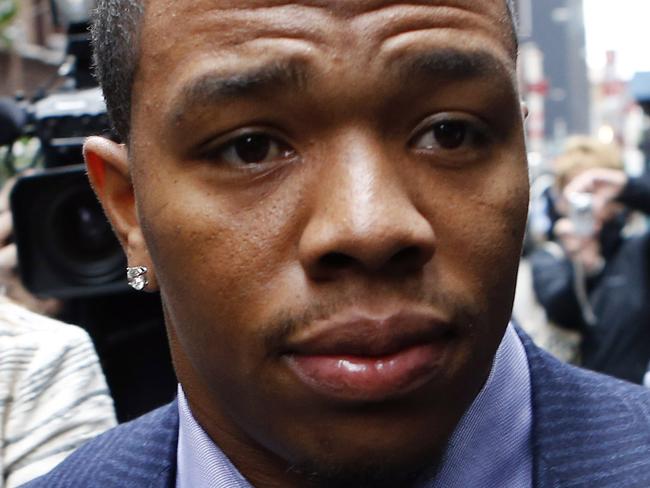 FILE - In this Nov. 5, 2014, file photo, Ray Rice arrives with his wife Janay Palmer for an appeal hearing of his indefinite suspension from the NFL in New York. Rice has won the appeal of his indefinite suspension by the NFL, which has been 