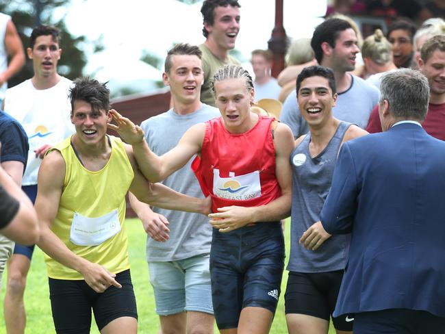 Harrison Hunt (in red) after winning the Bay Sheffield in December. Picture: Dean Martin