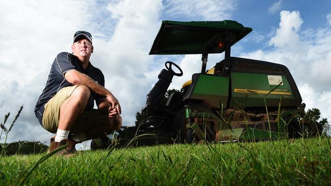 Darwin Golf Course green keeper Scott Trenbar says the golf course needs a re-mow before employees have even finished mowing it the first time during the wet. Picture: Helen Orr