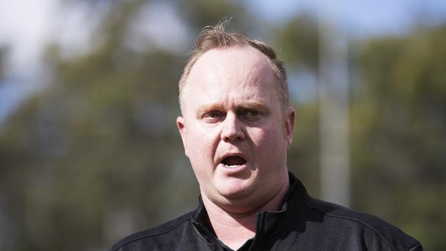 Brisbane Roar FC CEO David Pourre talking to media at James Drysdale Reserve at 2 Pine Hills Dr, Bunya, Brisbane, 19th of May 2020. (News Corp/Attila Csaszar)