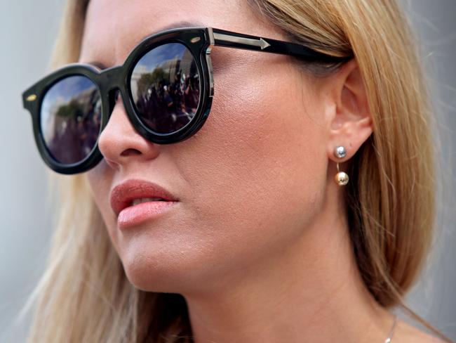 Jennifer Araoz, another of Jeffrey Epstein's alleged victims, speaks to the press outside the US Federal Court. Picture: AFP