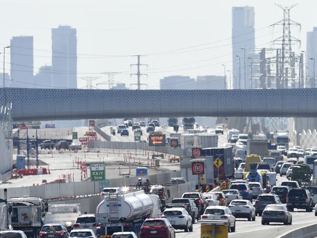 Roadworks along the West Gate Fwy impacted traffic over summer. Picture: Andrew Henshaw