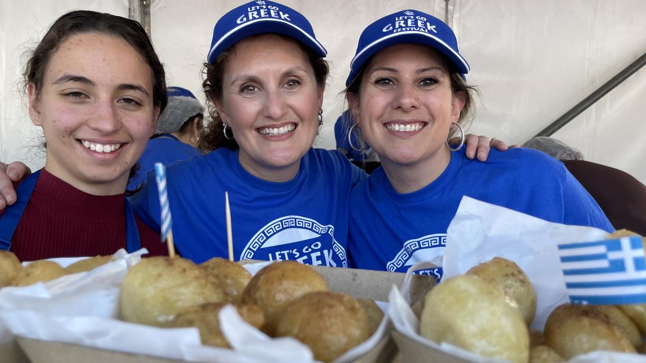 Katerina Kalogerakis, Dianne Makris and Helen Sotiras sell loukoumades (Greek doughnuts).