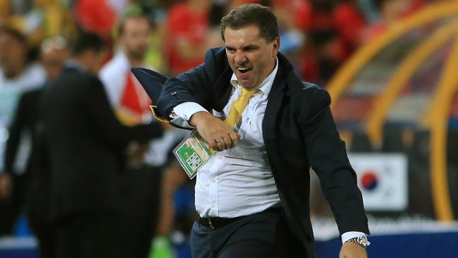 Ange Postecoglou allows himself a moment of celebration after victory.