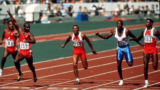 Canadian athlete Ben Johnson, No 159, claims victory in the 1988 Olympic 100m in Seoul.