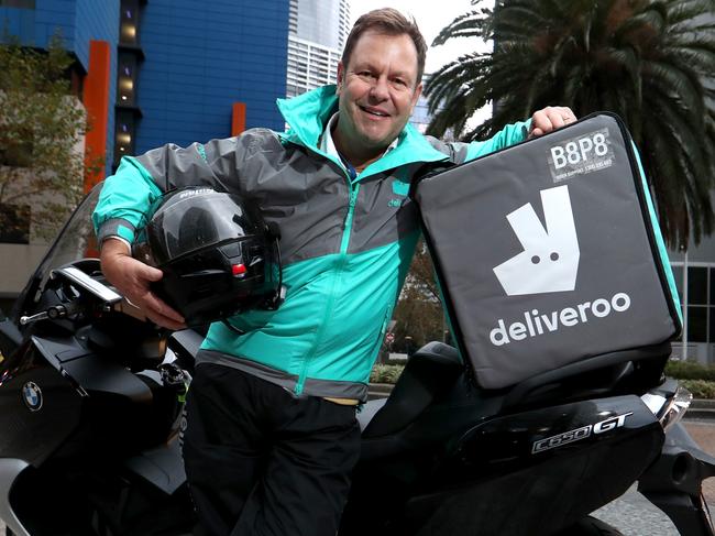 19/05/2017 The Australian's  food journalist John Lethlean has  has been in training to be a Deliveroo delivery man and is setting off on his first shift..Picture: David Geraghty / The Australian.