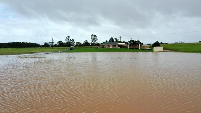 Aerial images over Sancrox near Port Macquarie areas as floodwaters rising. Picture: Luke Bullus