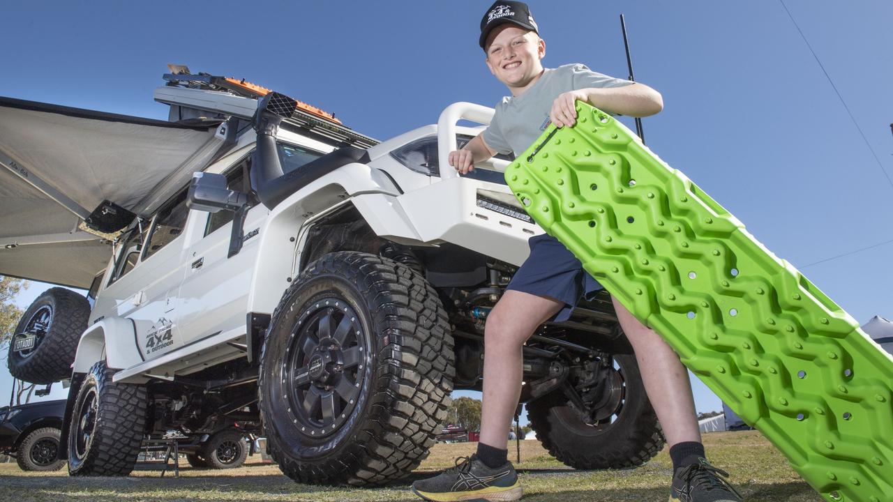 Charlie Dwan 11 yo, checks out this Troopy Tourer on the Mick Tighe 4x4 &amp; Outdoor stand at the Queensland Outdoor Adventure Expo, Toowoomba Showgrounds. Friday, July 29, 2022. Picture: Nev Madsen.