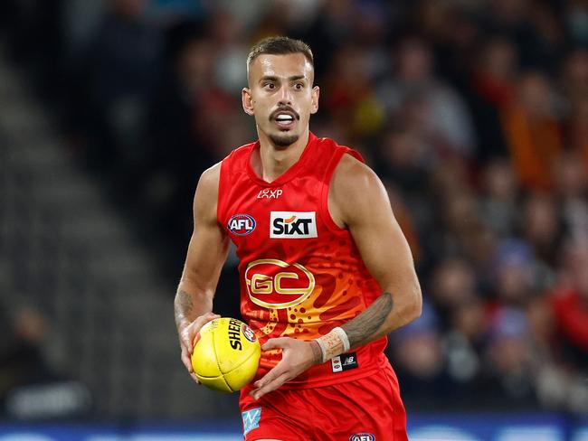 MELBOURNE, AUSTRALIA - JUNE 08: Joel Jeffrey of the Suns in action during the 2024 AFL Round 13 match between the St Kilda Saints and the Gold Coast SUNS at Marvel Stadium on June 08, 2024 in Melbourne, Australia. (Photo by Michael Willson/AFL Photos via Getty Images)