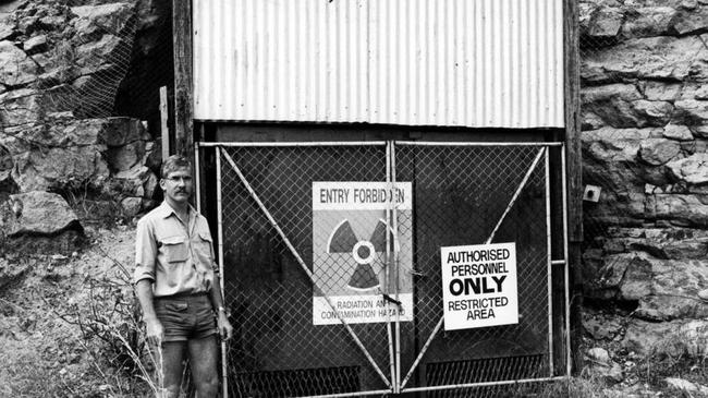 Water sampler Phil Young at the hillside entrance to the Ben Lomond shaft, in March 1991.