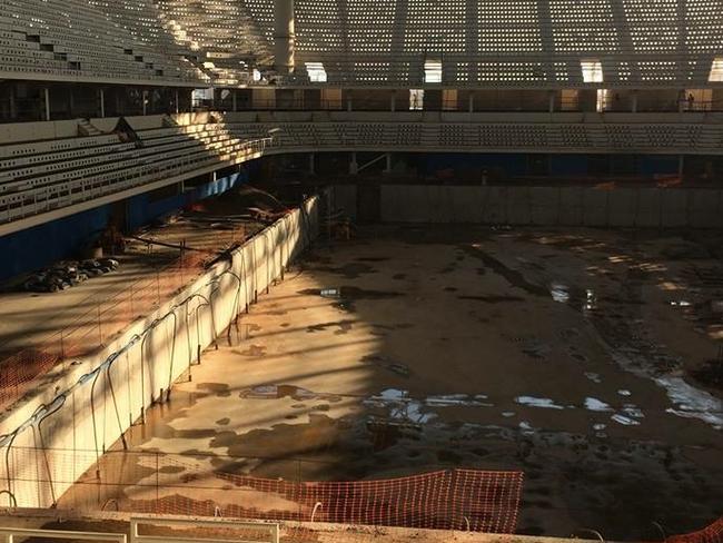 The unfinished Rio Olympic swimming pool.