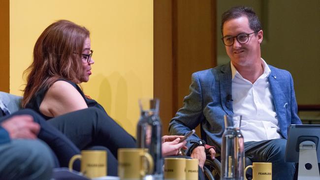 Panellist Tanya Hosch and moderator Charles Brice. Picture: Supplied