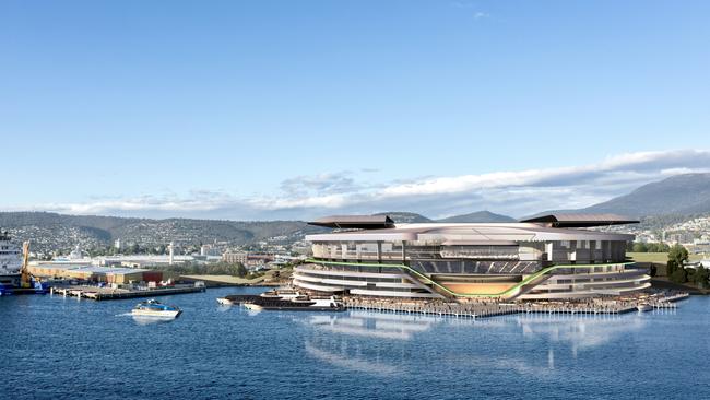 Artists impression of the new AFL Hobart stadium at Regatta Point in relation to a Tasmania's bid for an AFL team. Picture: Philip Lighton Architects