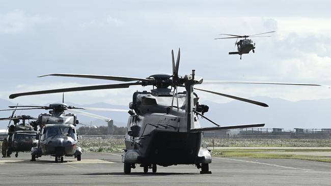 MRH90 helicopters at the Townsville RAAF base as part of Talisman Sabre. Picture: Ian Hitchcock/Getty Images