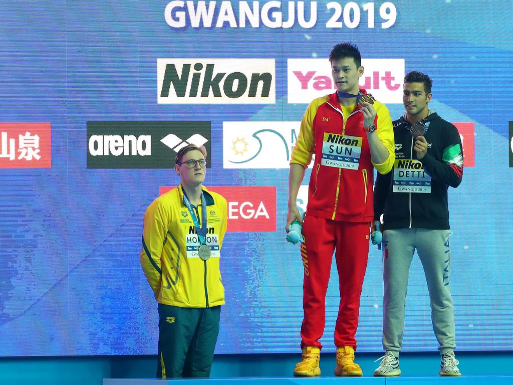 Mack Horton refused to share the podium with Sun Yang at the Gwangju 2019 FINA World Championships. Picture: Maddie Meyer/Getty Images