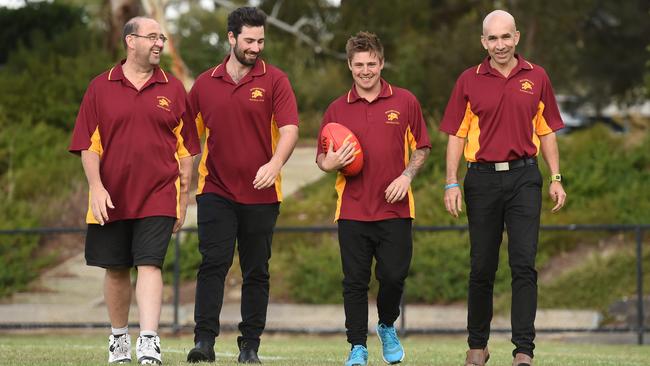 Nunawading president Wayne Devene, co-captains Luke Bogdan and Marty Lambe and coach Paul Beven. Picture: Chris Eastman