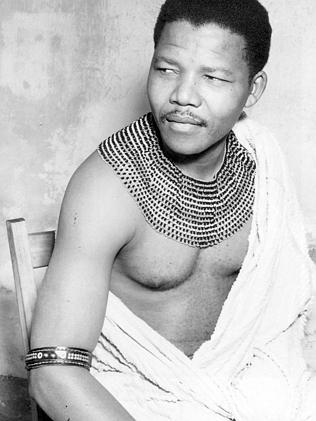 Mandela wearing an authentic beaded necklace of the Thembu clan.