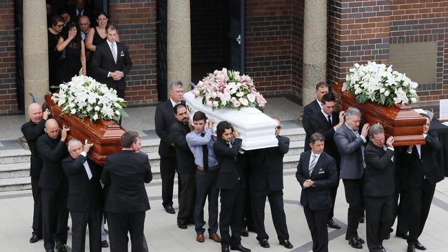 Friends and family at the funeral for Lars, Vivian and Annabelle Falkholt. Picture: David Swift.