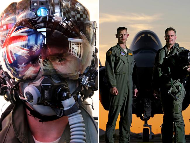 Australian Pilots training in the F35 fighter Jets Luke Airforce Base in Phoenix Arizona. Squadron leader Wing Commander Darren Clare (R) and Flight Lieutenant â€œDamoâ€ . Pic Nathan Edwards