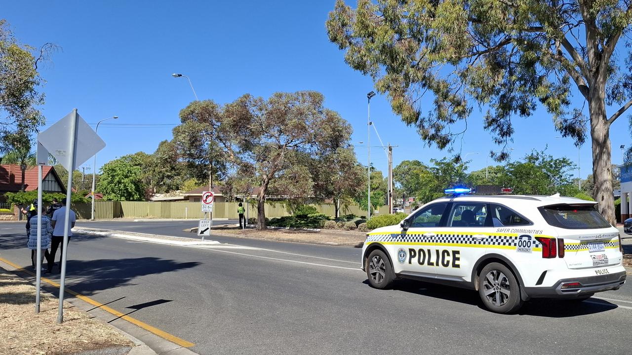 Police at Waterloo Corner Road after a pedestrian was hit. Picture: Agnes Gichuhi