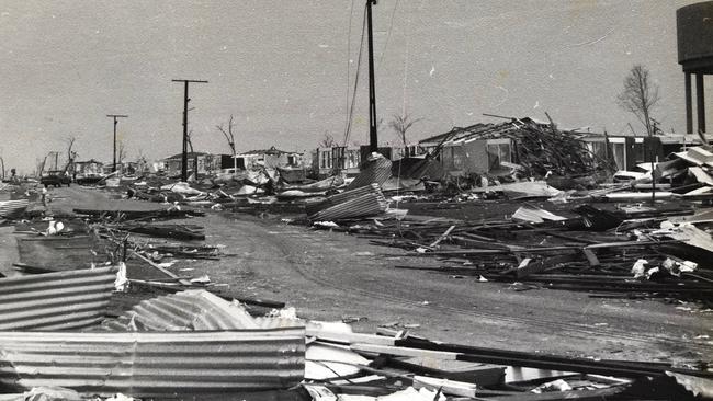 Photos from after Cyclone Tracy, outside the house of Arafura Trees owner Tess Smith