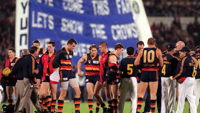 Feeling the blues: Adelaide lost twice to Carlton in 1998. Most pundits thought they couldn’t win the flag again