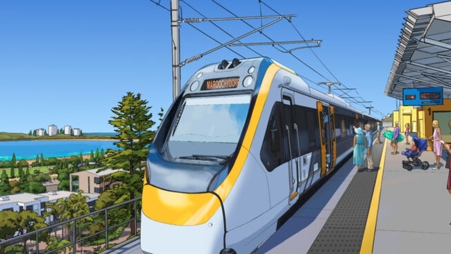 An artist's impression of the Sunshine Coast Direct Rail Line, which could cover 37km and feature seven stations. Picture: TMR.