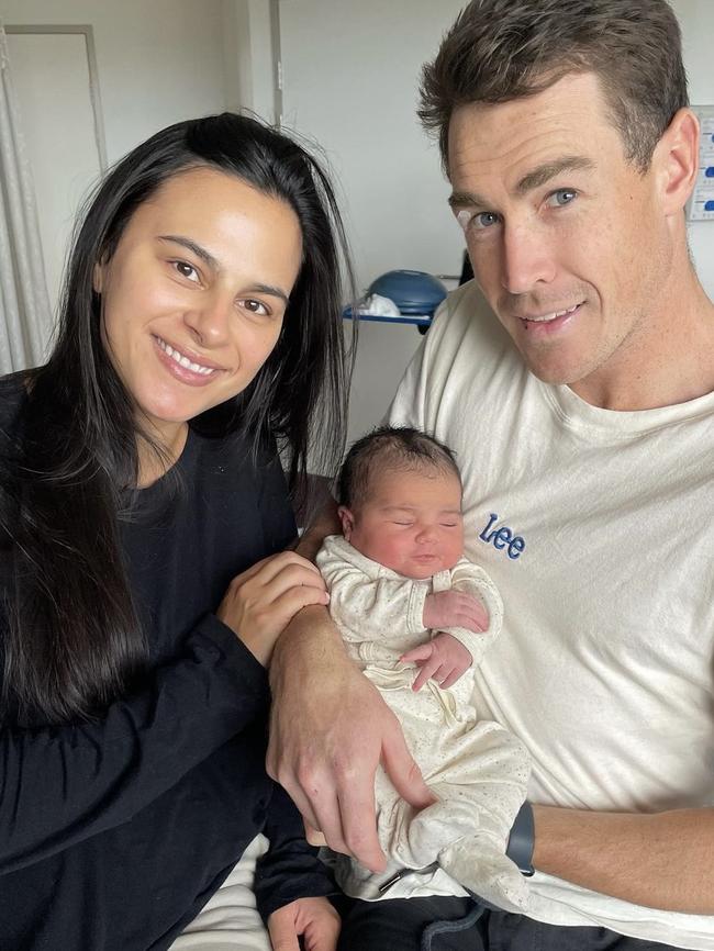 Indiana Putra and Jeremy Cameron with baby Macey