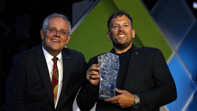 CANBERRA, AUSTRALIA NewsWire Photos JANUARY 25, 2022: The 2022 Australian of the Year Award Dylan Alcott OAM, with Prime Minister Scott Morrison.Picture: NCA NewsWire / Gary Ramage