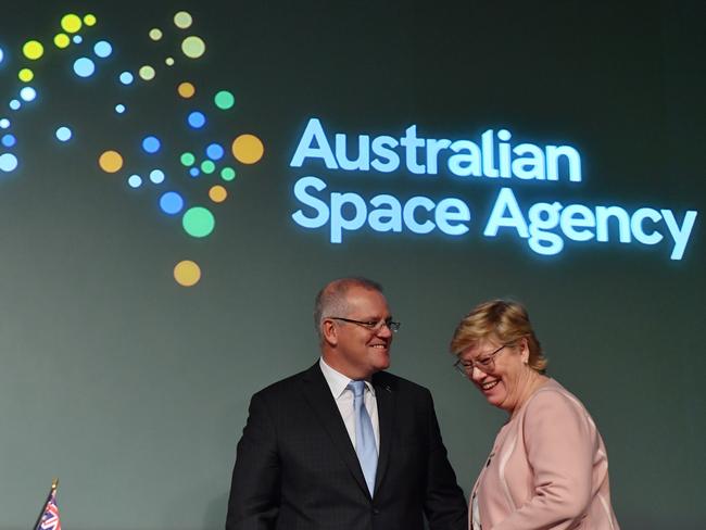 Scott Morrison and Australian Space Agency CEO Dr Megan Clark at the NASA headquarters. Picture: AAP